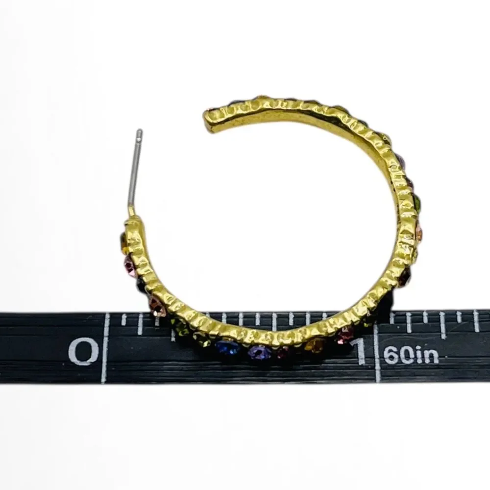 Multi Color Rhinestone Hoops Earrings Gold Tone Colorful Pierced Fashion Jewelry